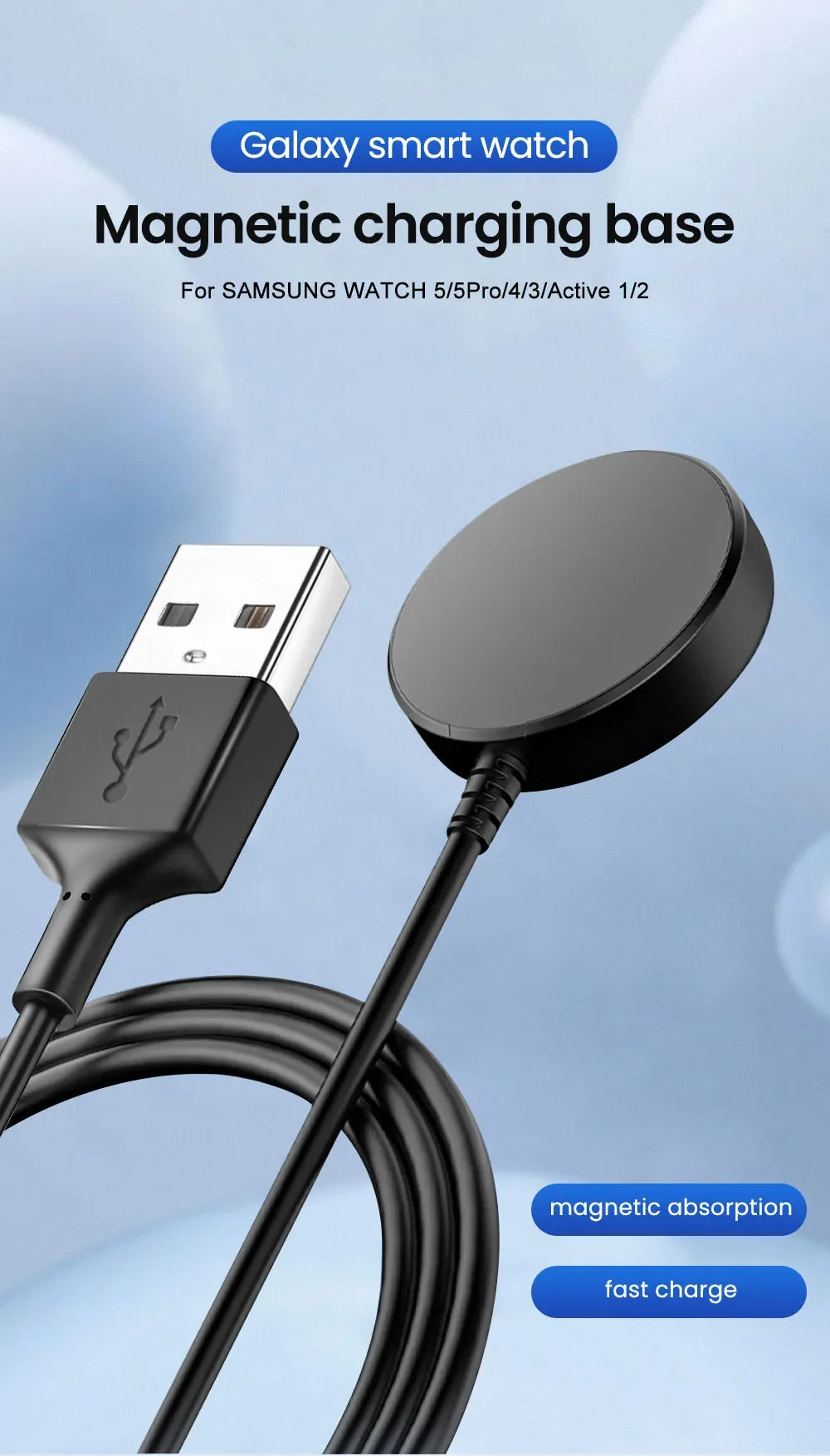 Magnetic Wireless Watch Charger – Fast Charging Dock for Samsung Galaxy Watch 8/7/6/5 Pro/5/4/3 Active 2, Portable Charging Station