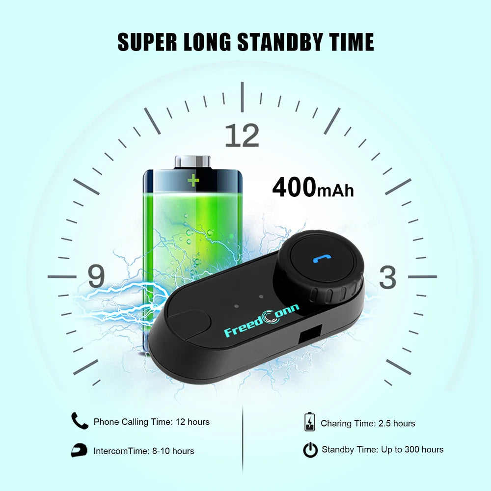 Freedconn T Com VB Motorcycle Helmet Bluetooth Headset — Wireless Stereo Intercom with Call, FM Music & Communication Sharing