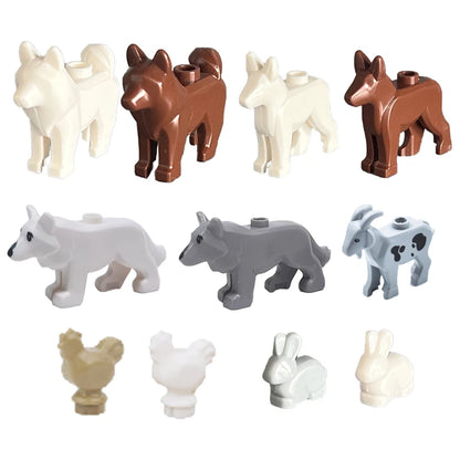 MOC Animal Scene Building Blocks – Zoo & Wildlife DIY Toy Bricks with Ducks, Cats, Dogs, Penguins, Eagles, Wolves, Bears, Deer, Sharks, Snakes, Mice, Sheep (K055)