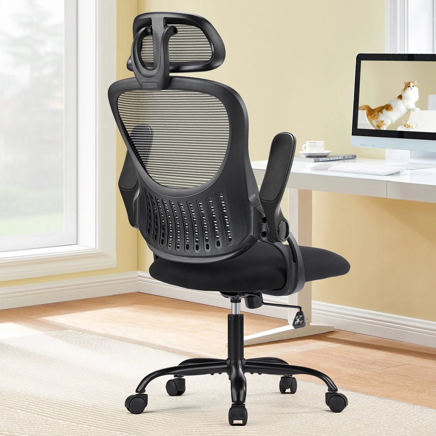 JHK Mesh Ergonomic Office Chair – Adjustable Headrest, Flip-Up Arms, Comfortable Lumbar Support for Home & Office