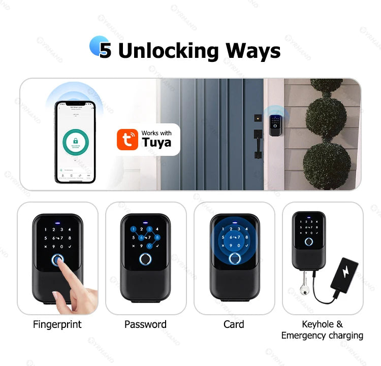 YRHAND TTlock Smart Password Fingerprint Lock Box – Digital Card & Tuya-Compatible Portable IP66 Security for Smart Homes