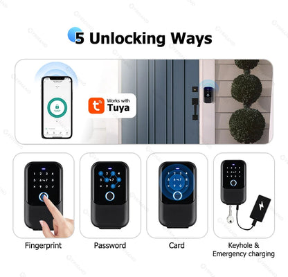 YRHAND TTlock Smart Password Fingerprint Lock Box – Digital Card & Tuya-Compatible Portable IP66 Security for Smart Homes