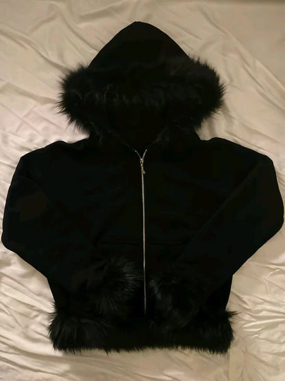 Streetwear Y2K Zip-Up Hoodie – Oversized Grunge Goth Graphic Print Retro Punk Hip Hop Sweatshirt