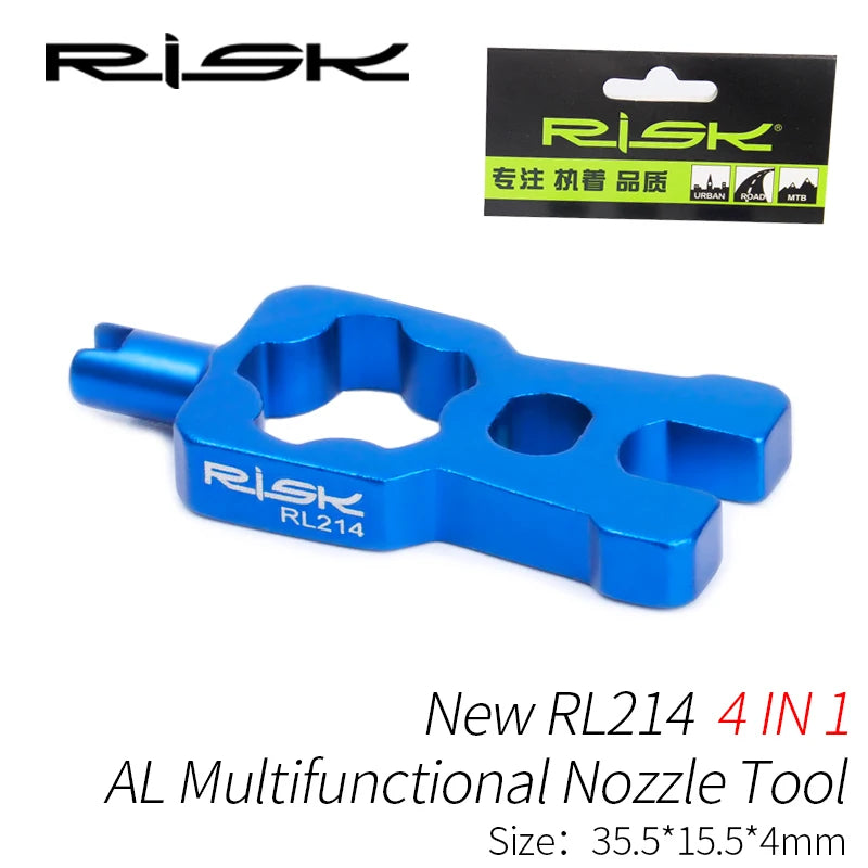 RISK 4-in-1 Bike Valve Core Wrench – Portable Road Bicycle Tool with 2 Presta Valve Caps for Installation & Removal