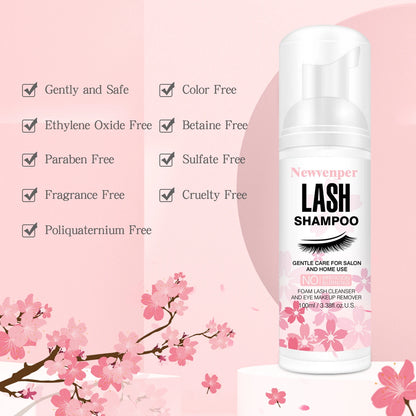 100ML Eyelash Lash Shampoo with Brush & Mascara Wand – Foaming Eyelid Cleanser for Extensions & Makeup Removal