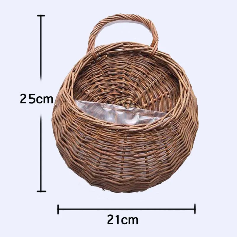 Handmade Wicker Rattan Wall Hanging Flower Planter – Garden Vine Basket Plant Holder