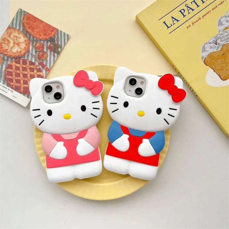 Sanrio Hello Kitty 3D Stereoscopic Phone Case | Silicone Soft Back Cover for iPhone 15/14/13/12/11 Pro Max, Mini, XR, XS, 7, 8 Plus | Y2K Style