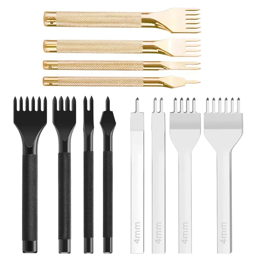Fenrry Leather Spacing Punch Set – 3/4/5/6mm Lacing & Stitching Hole Punch Tools with 1/2/4/6 Prongs for DIY Leathercraft