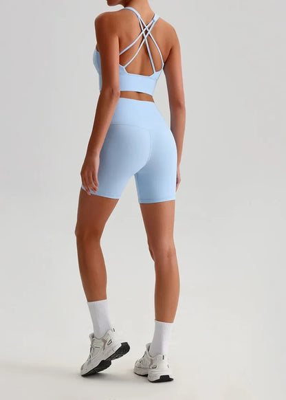 Women's Seamless Yoga Set — Quick-Dry Backless Bra & Booty-Lifting Shorts for Running, Gym & Fitness Workouts