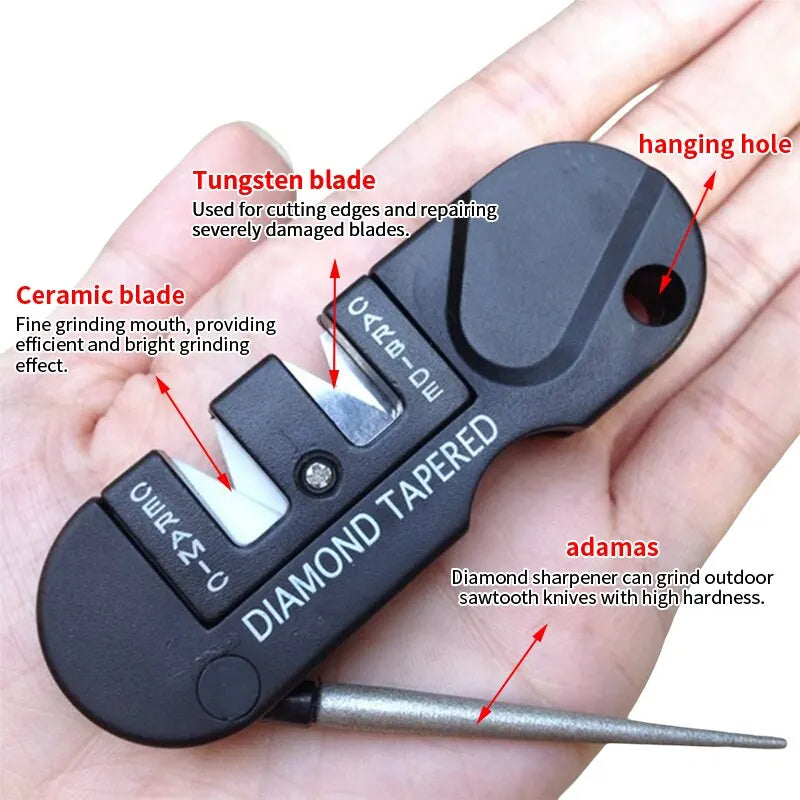4-in-1 Mini Portable Whetstone Sharpener: Tungsten Ceramic Carbide Knife Sharpener - Multifunctional Camp Outdoor Tools