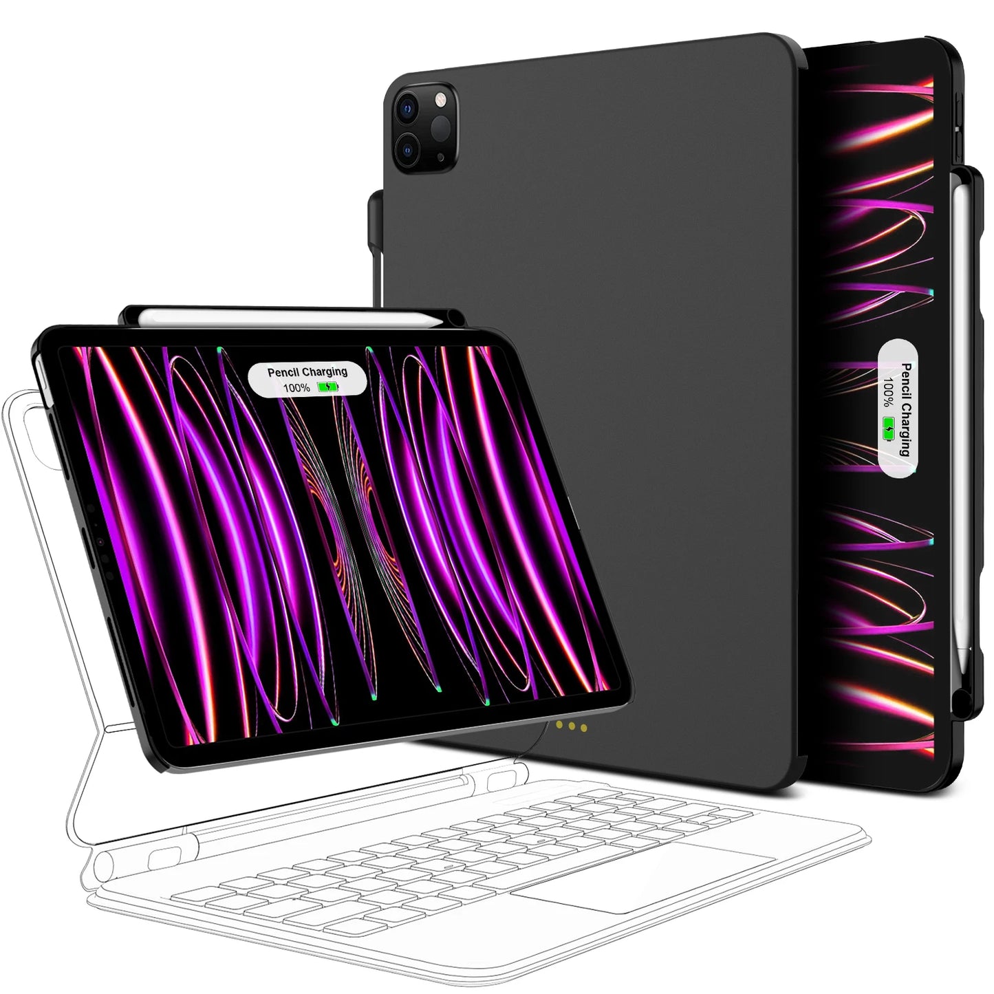Magnetic Case for iPad Pro 11/13 & iPad Air 6/4/5 (2024) – Compatible with M4 Magic Keyboard & Pencil Holder