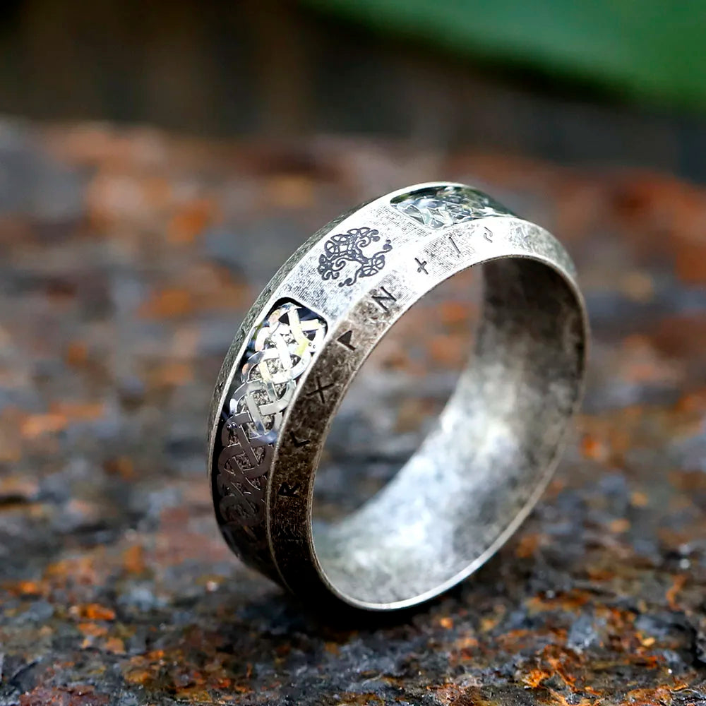 Stainless Steel Viking Rune Ring – Tree of Life & Celtic Knot Design, Vintage Nordic Jewelry for Men