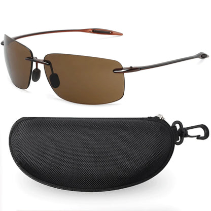 JULI Polarized Classic Sports Sunglasses - Ultralight Rimless Rectangle Frame for Men, Fishing & Driving, UV400 Protection (MJ8009)