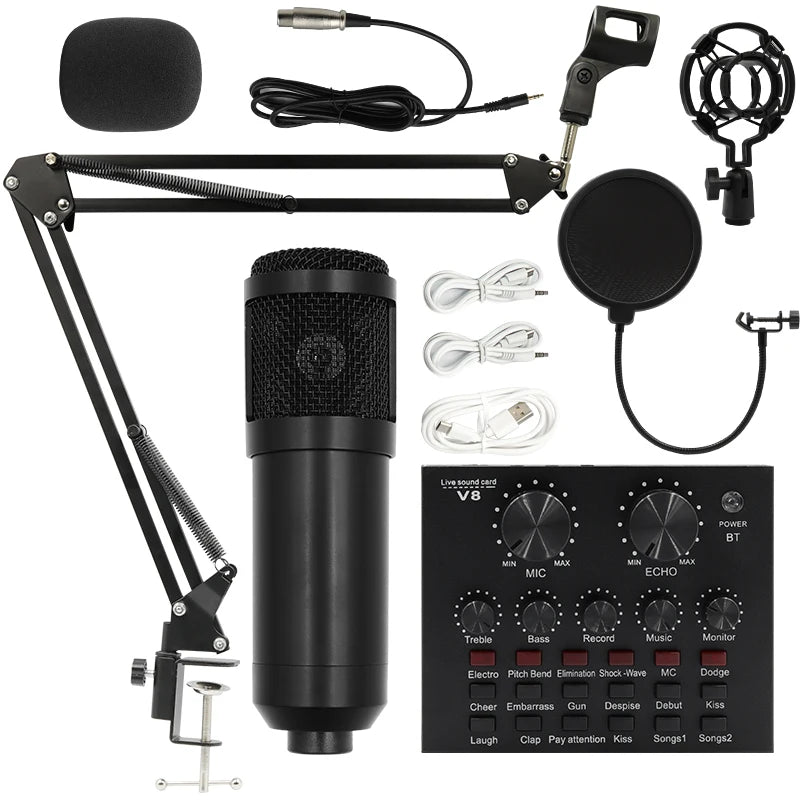 BM800 V8 Sound Card Set – Professional Condenser Microphone for Karaoke, Podcast Recording & Live Streaming