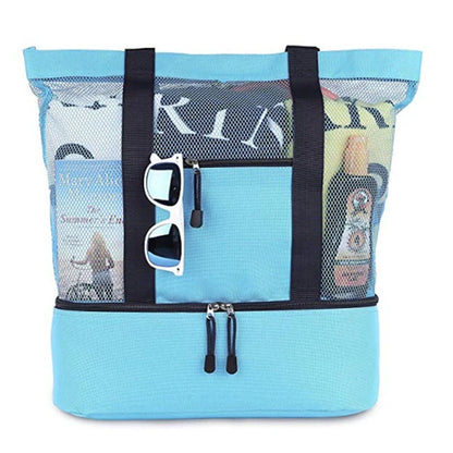 Women’s Waterproof Picnic & Beach Tote Bag – Double Layer Transparent Mesh Insulated Shopping Bag