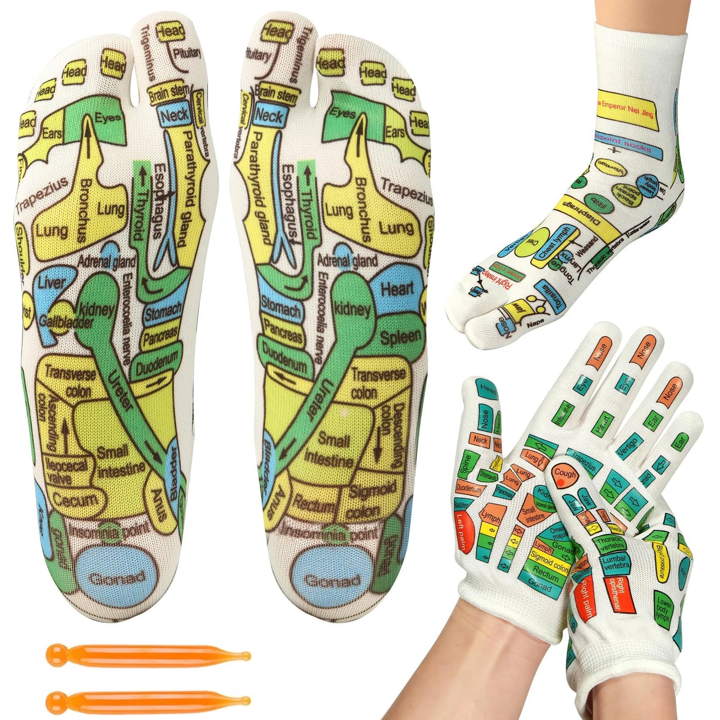 Reflexology Hand & Foot Massage Socks/Gloves – Pain Relief, Circulation & Relaxation Therapy