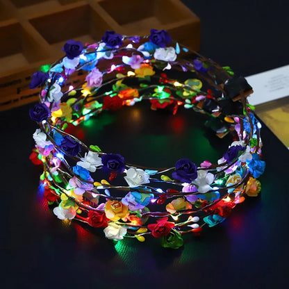 Luminous Flower Wreath Headband - 15/30Pcs 10-LED Garland Crown for Wedding & Christmas