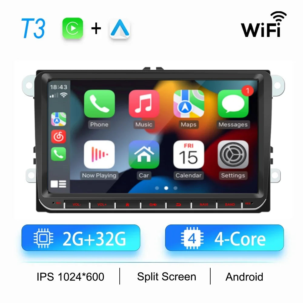 2DIN Android Car Radio for Volkswagen Golf 5/6, Polo, Passat B6/B7, CC, Skoda, Jetta - Multimedia, CarPlay, Wifi & GPS Navigation