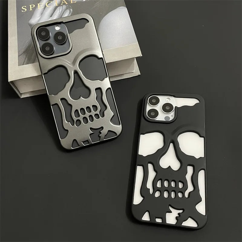 Cool Hollow Skull Ghostface Plating iPhone Case – Heat Dissipation Slim Cover for iPhone 14-17 Pro Max