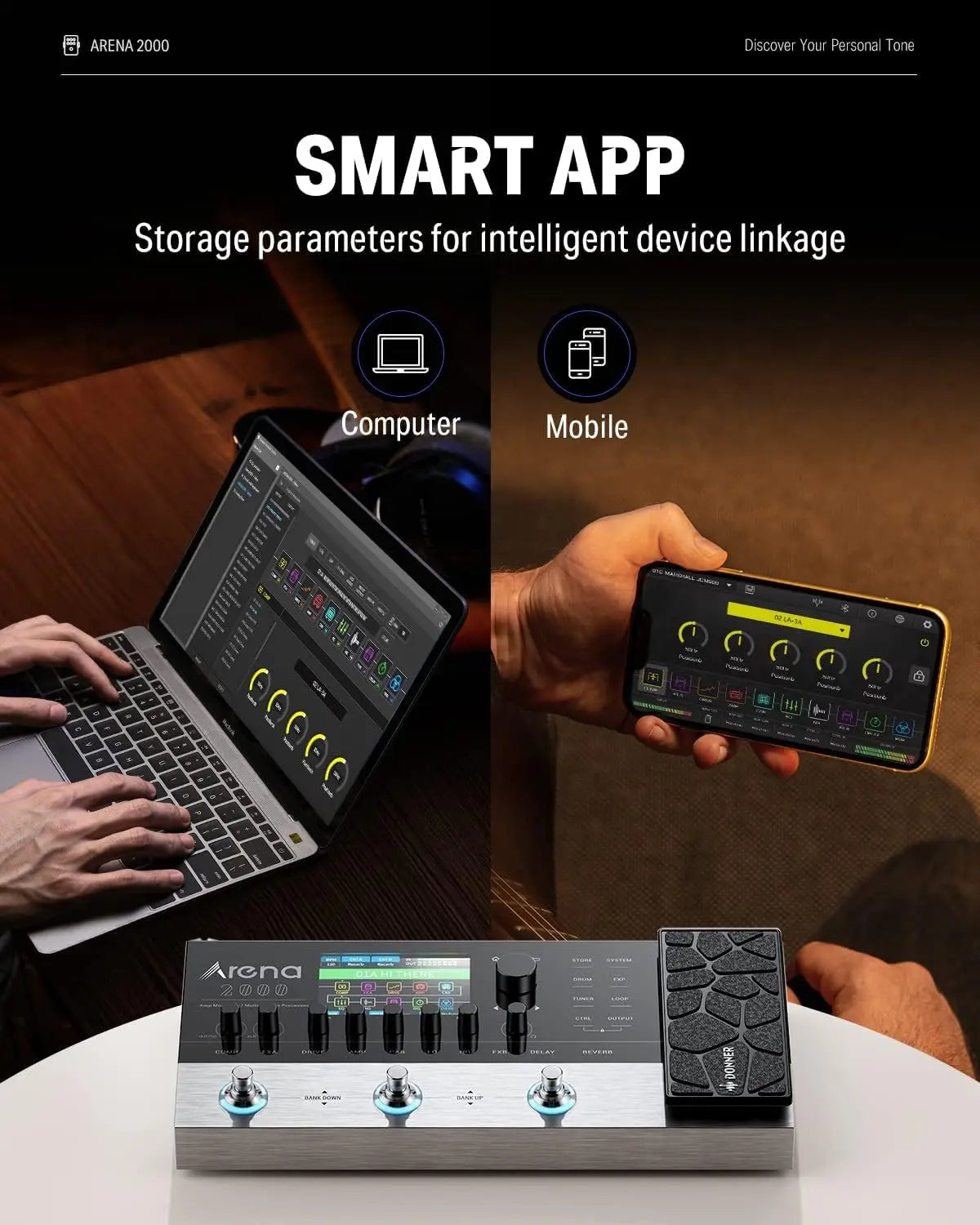 Donner Arena 2000 Multi-Effect Pedal – 278 Effects, IR AMP, Drum Looper, MIDI In, Software App for Electric Guitar
