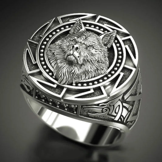 Men's Vintage Wolf Totem Ring – Nordic Viking Warrior Wolf Head, Bold Fashion Jewelry