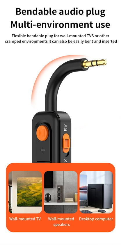 Bluetooth 5.4 Audio Transmitter Receiver – 3.5mm AUX HiFi Stereo Wireless Adapter with Mic for Car, Airplane, TV, PC & Headphones