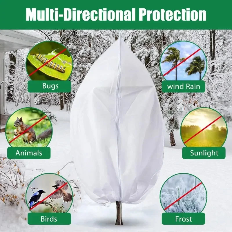 Multi-Size Winter Plant Protection Bag – Non-Woven Anti-Frost Cover with Zipper & Drawstring for Cold Weather Vegetation