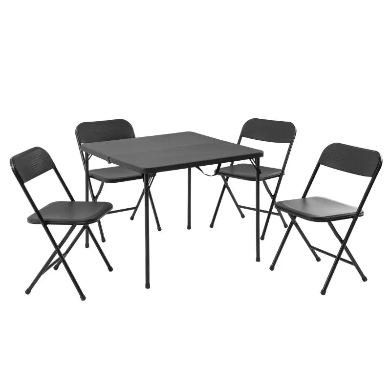 Mainstays 5-Piece Folding Table and Chair Set – Black Resin Card Table with 4 Foldable Chairs