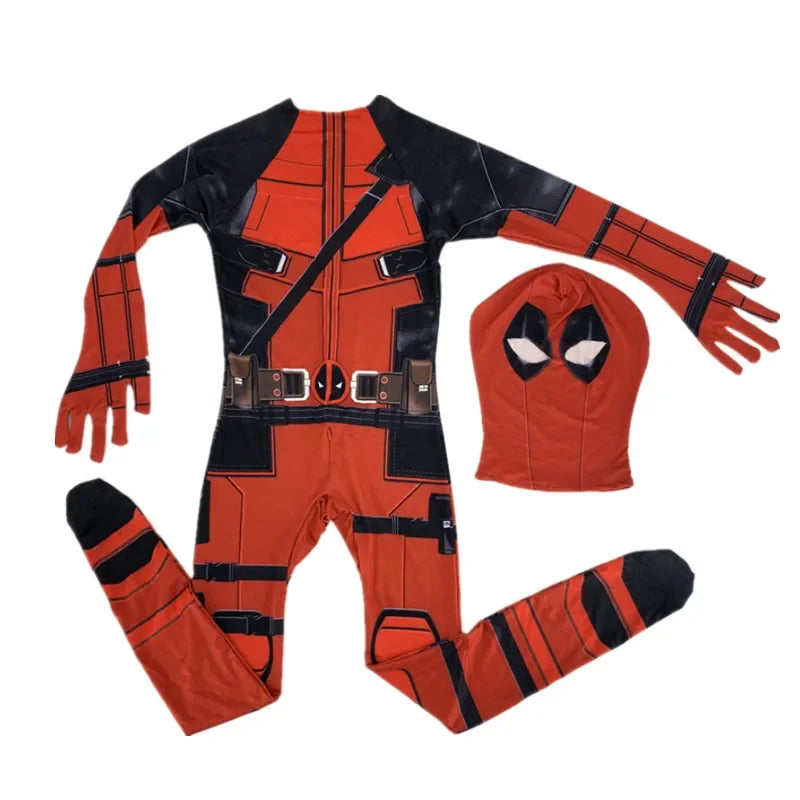 Adult & Kids Deadpool Cosplay Costume – Superhero Jumpsuit with Mask & Swords for Boys