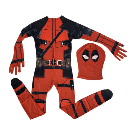 Adult & Kids Deadpool Cosplay Costume – Superhero Jumpsuit with Mask & Swords for Boys