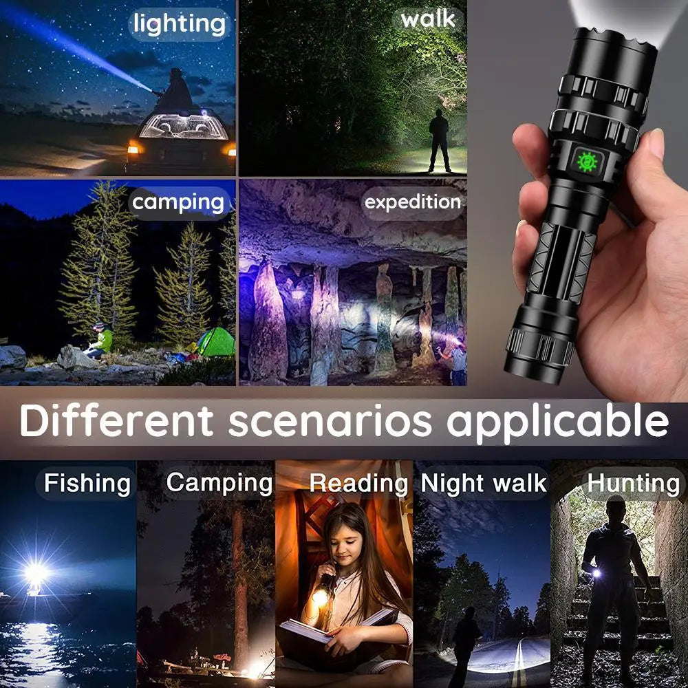 LED Tactical Hunting Flashlight - USB Rechargeable, Waterproof Torch Lamp, Professional Shooting & Night Scout Lights Set