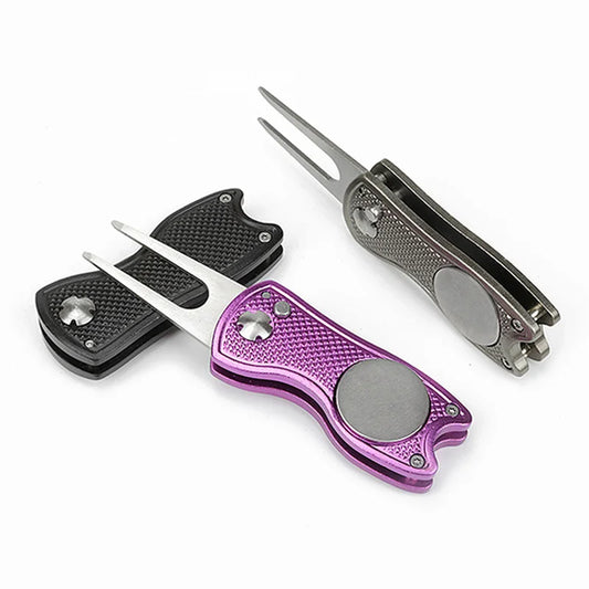 Foldable Golf Divot Repair Tool — Golf Ball Pitch Groove Cleaner & Putting Green Training Aid Accessory