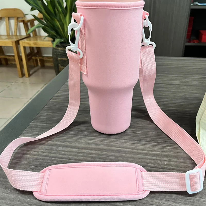 Water Bottle Carrier Bag — Adjustable Shoulder Strap Holder for 40oz Tumbler with Handle