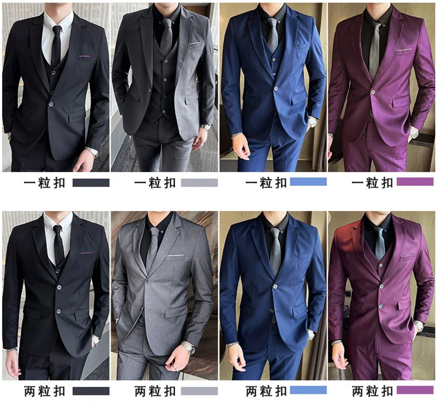 Men’s 3-Piece Suit 6XL — Blazer, Vest & Trousers, Italian Style Fashion Business Wedding Formal Gentleman Dress