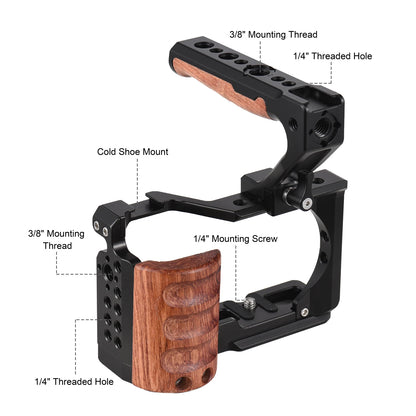Andoer Camera Cage + Top Handle Kit - Aluminum Alloy Video Cage with Cold Shoe Mount, 1/4" & 3/8" Threads for Sony ZV-E10