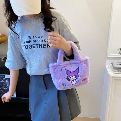 Sanrio Anime Plush Handbag – Hello Kitty, My Melody, Cinnamoroll & Kuromi Shoulder Cosmetic Bag