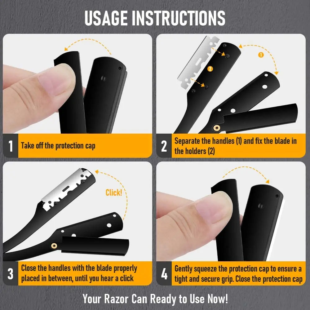 1 Holder + 10/20 Blades Straight Folding Shaver — Men's Manual Razor with Sharp Barber Blade