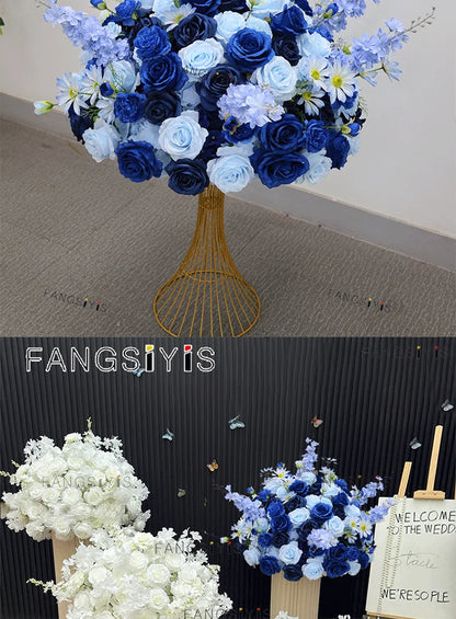 Large White/Blue Rose Flower Ball – 80-30cm Artificial Floral Bouquet for Wedding & Event Table Centerpiece Decoration