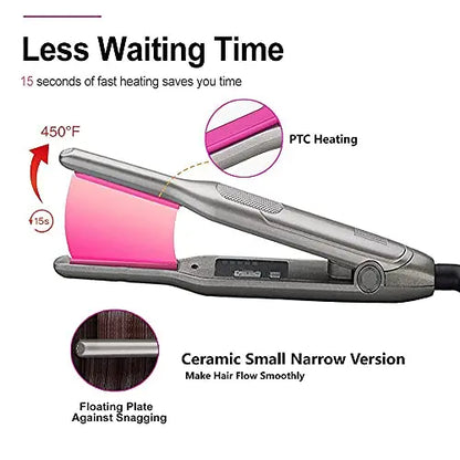 Titanium Mini Flat Iron – Adjustable Temperature Hair Straightener for Men, Pixie, Beard & Bangs
