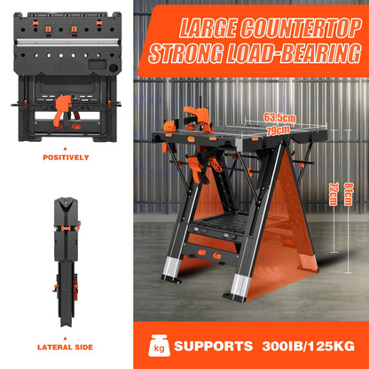 2-in-1 Folding Workbench – Waterproof Portable Adjustable Work Table 31" x 25" x 32"