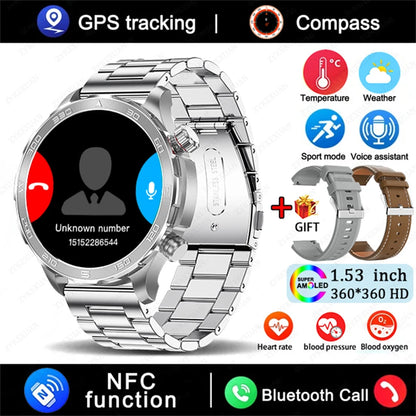 2025 New Bluetooth Call Smartwatch for Men – Huawei Compatible, AMOLED HD Large Screen, Heart Rate, NFC, IP68 Waterproof, GPS Sports Watch