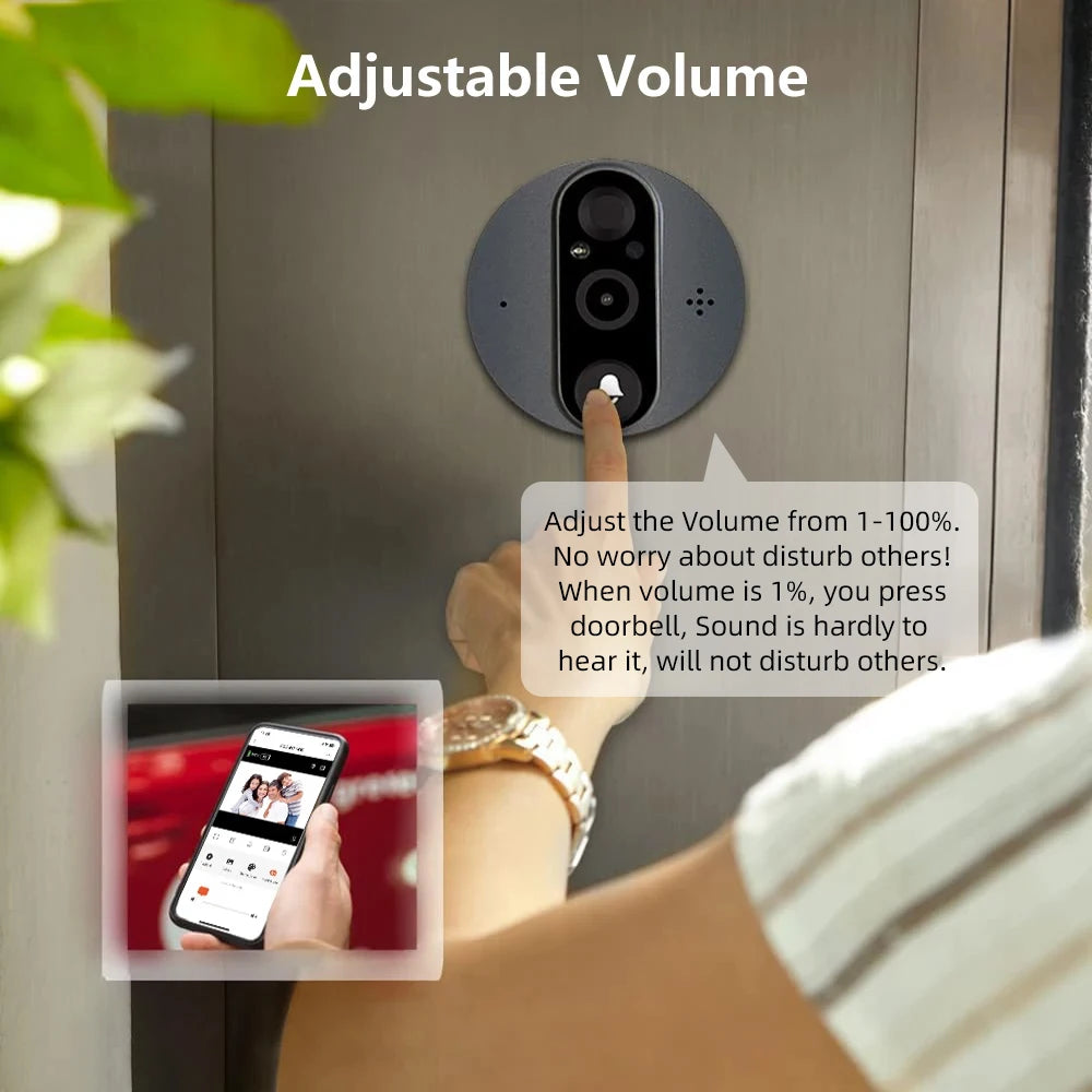 3MP Smart Life Tuya WiFi Doorbell — 1080P Peephole Camera, 5000mAh Battery, PIR Motion Sensor, IR, Alexa & Google Compatible