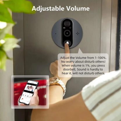 3MP Smart Life Tuya WiFi Doorbell — 1080P Peephole Camera, 5000mAh Battery, PIR Motion Sensor, IR, Alexa & Google Compatible