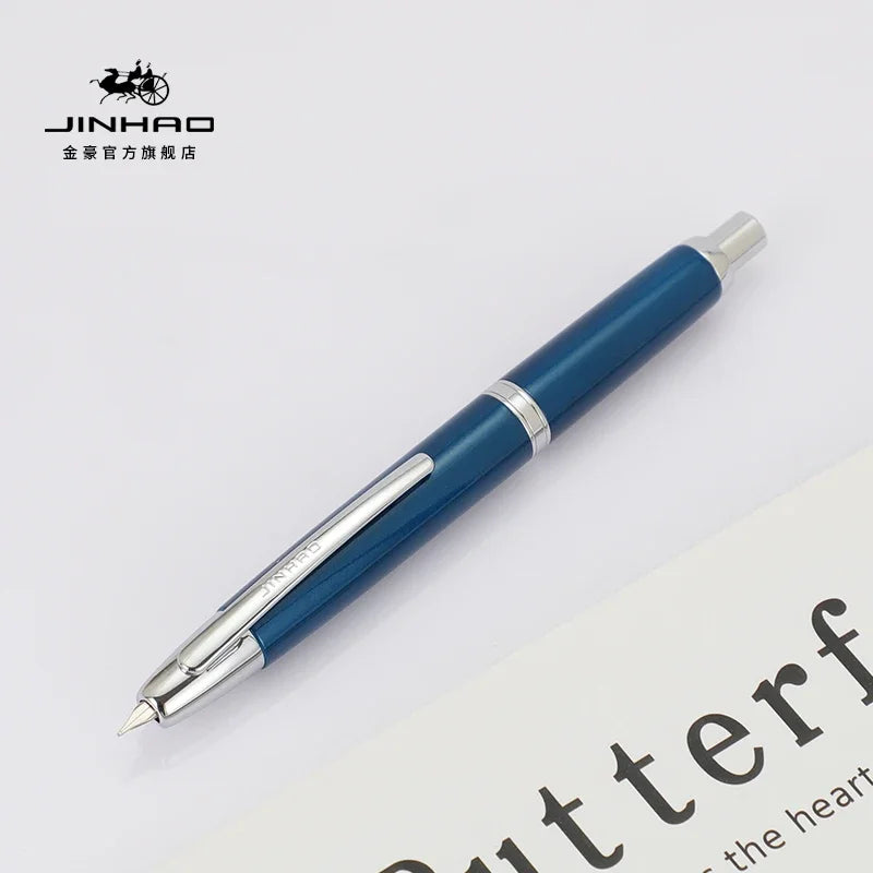 JINHAO 10 Metal Pearl Blue Fountain Pen – EF/F Nib, Pattern Design | Ink Pens for School, Office & Gifts