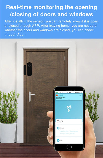 Tuya Smart Zigbee Door & Window Sensor – Black Open/Close Detector for Smart Home Security, Compatible with Smart Life App