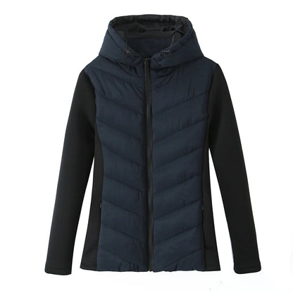 Taop&Za Women's Autumn Cotton Jacket – Fashionable Casual Long Sleeve Stand Collar Hooded Patchwork Coat