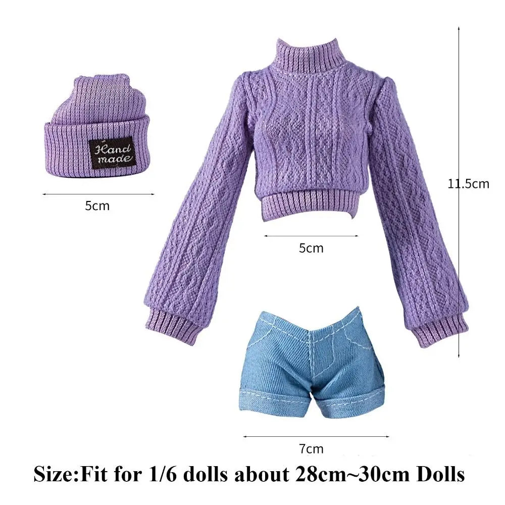 11.5" Doll Clothes Set – Knitted Sweater, Pants, Hat & Shoes for 30cm 1/6 BJD Dolls Accessories