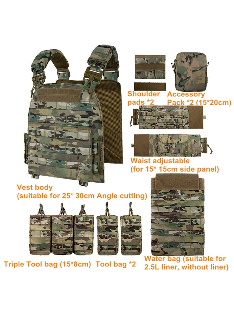 YAKEDA 6094 Tactical Vest – Lightweight Quick Release Combat Plate Carrier, 1000D Nylon Molle Hunting Vest in Black