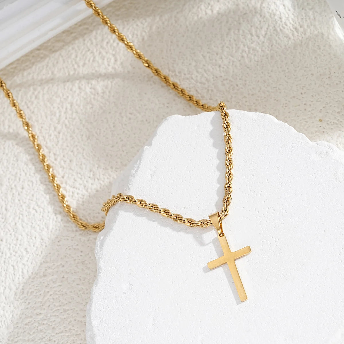New Stainless Steel Gold Cross Pendant Necklace - Minimalist Jewelry for Men and Women - 2024 Choker Gift