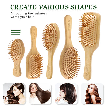 Bamboo Hair Brush for Women – Wide Tooth Styling Comb, Scalp Massage Brush for Smooth Hair & Barber Use